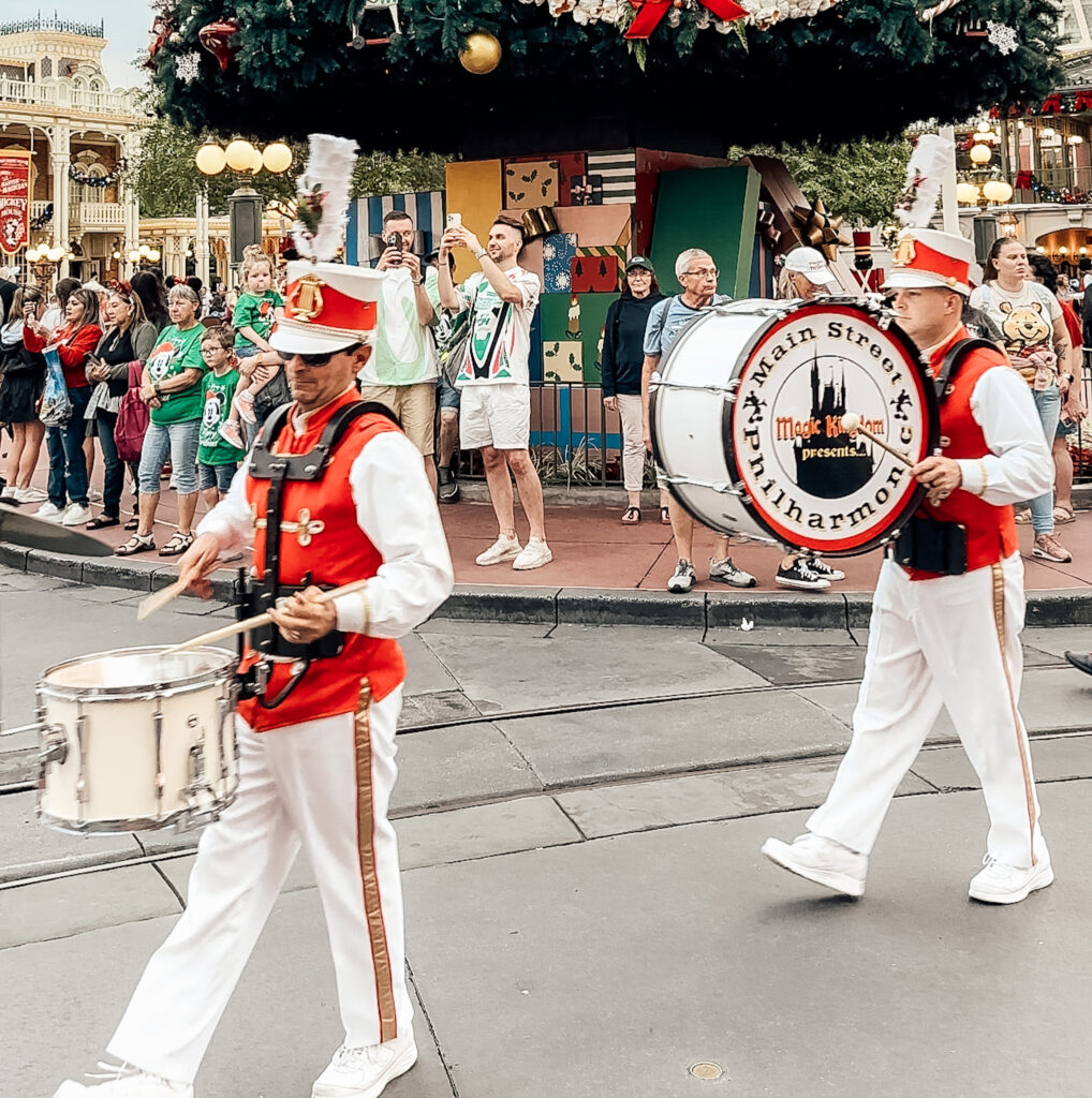 Men drumming snare and base drum at Magic Kingdom